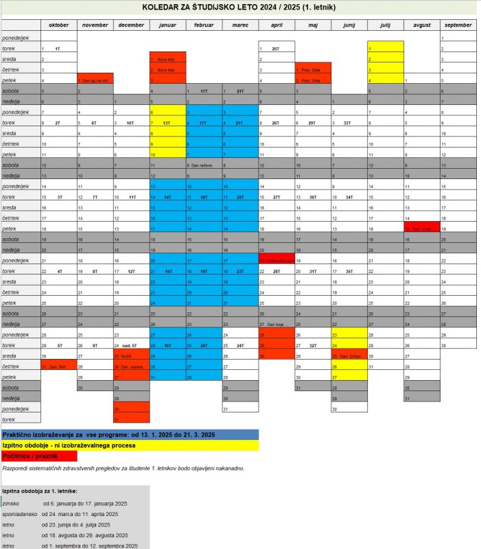 stud koledar 1 letnik